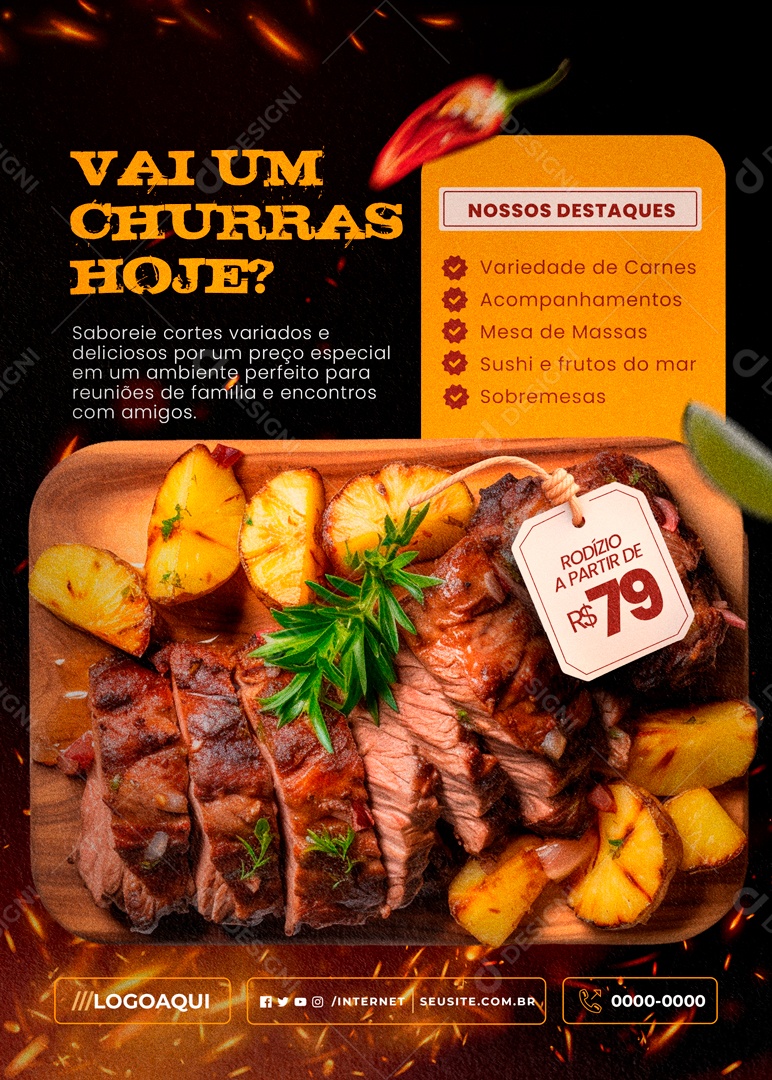 Vai um Churras Hoje Social Media PSD Editável