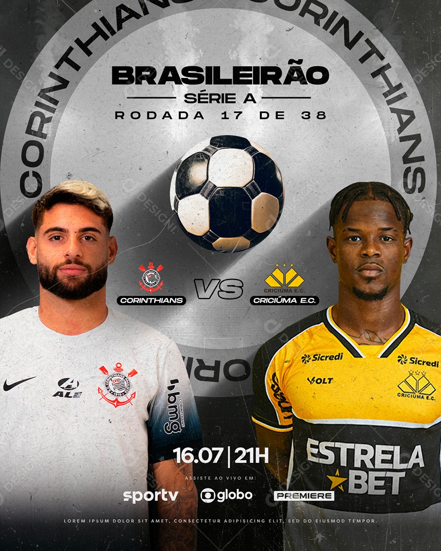 Brasileirão Série A Corinthians vs Criciúma Social Media PSD Editável