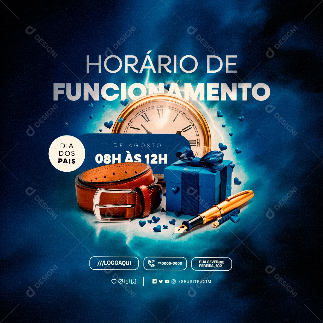 Horário de Funcionamento Dia dos Pais Social Media PSD Editável