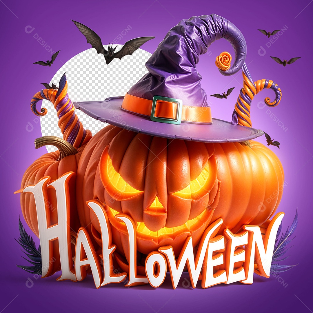 Selo 3D Halloween para Composição PSD