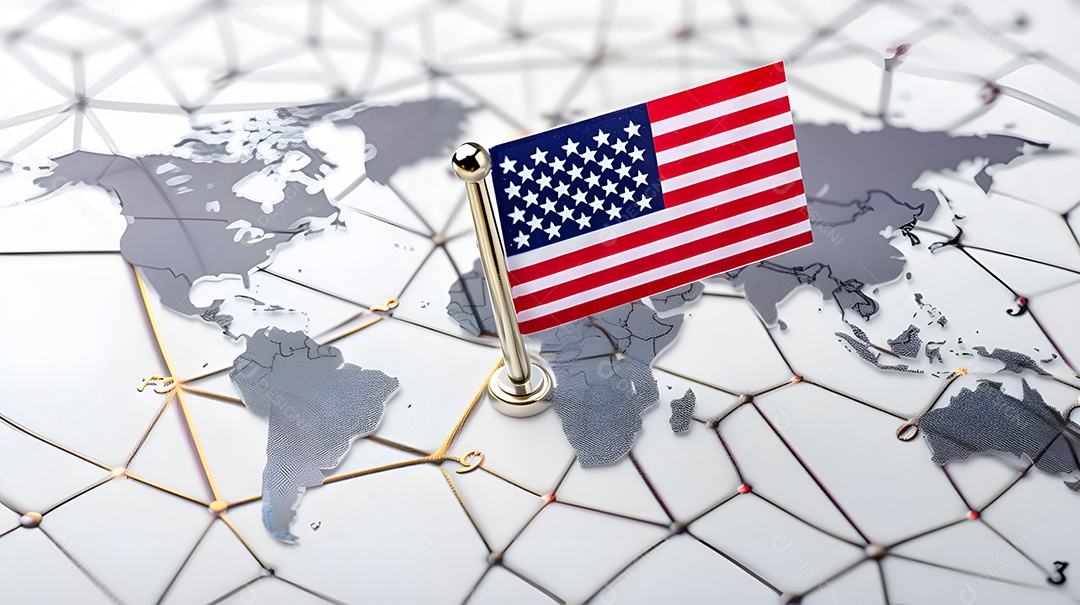 Bandeira dos EUA para escritório pequeno no mapa múndi