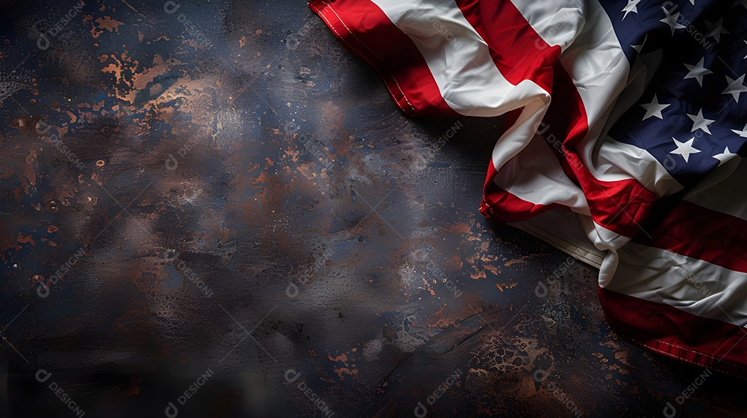 Bandeira americana em fundo grunge preto com copyspace