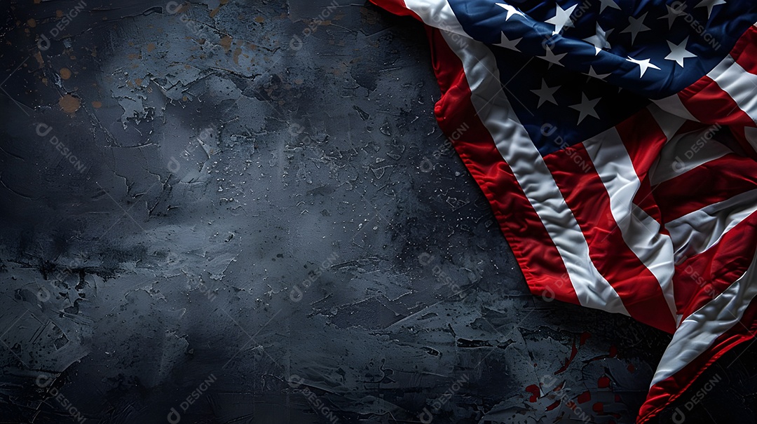 Bandeira americana em fundo grunge preto com copyspace