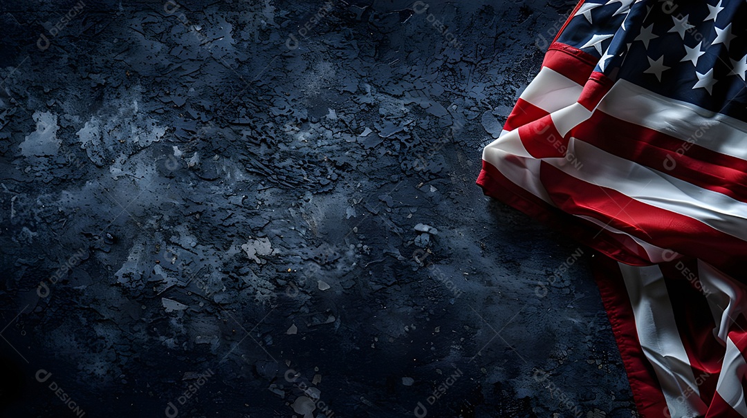 Bandeira americana em fundo grunge preto com copyspace
