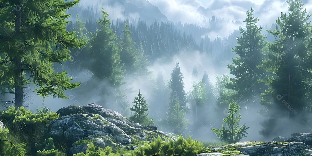 Fundo panorama de paisagem florestal no inverno