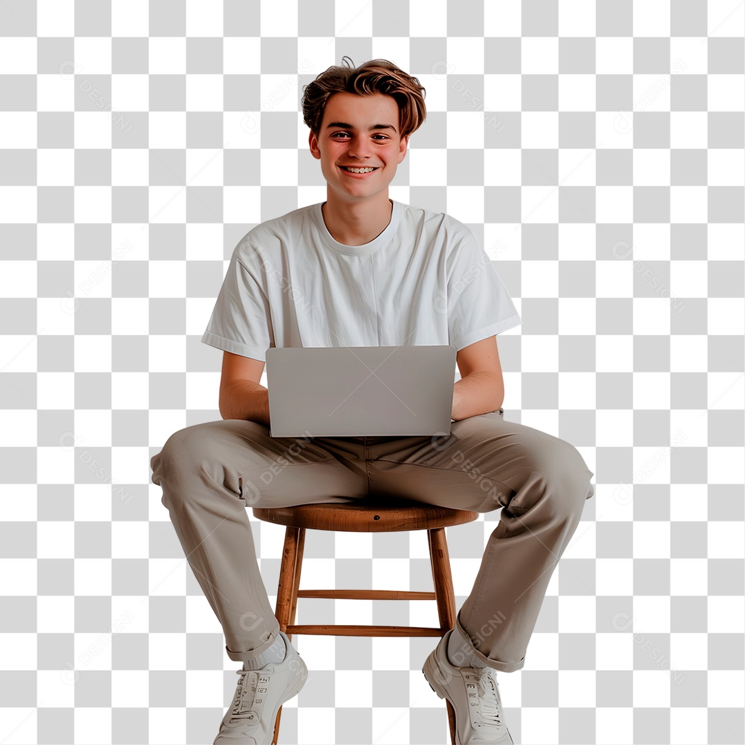 Homem Segurando Computador PNG Transparente