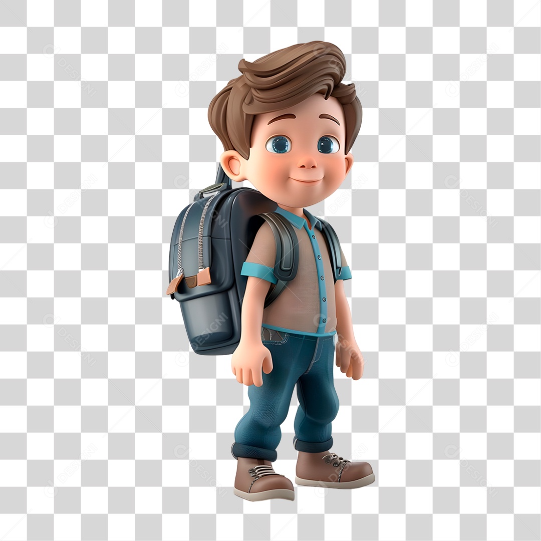 Menino com Mochila nas Costa PNG Transparente