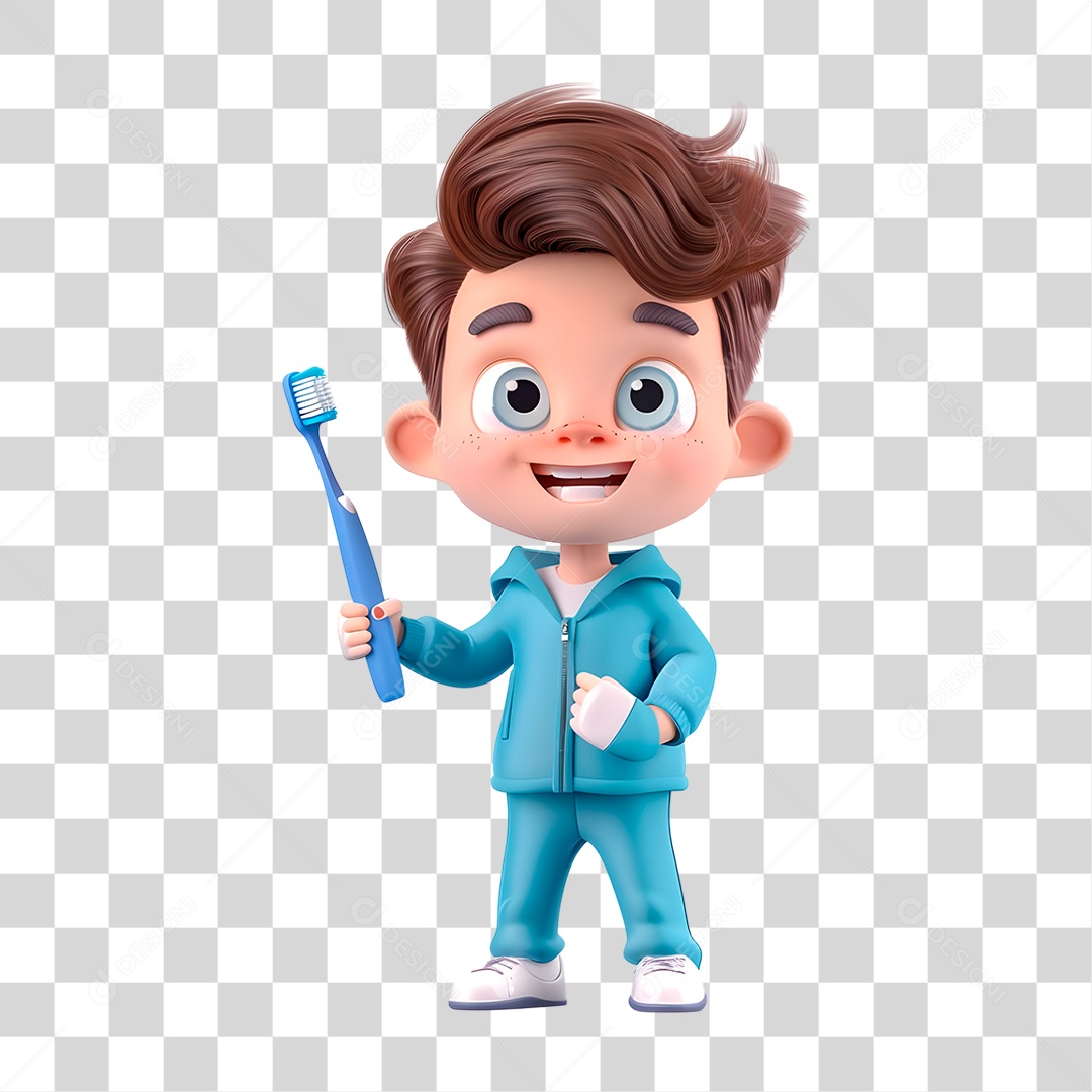 Menino Segurando Escova de Dente PNG Transparente