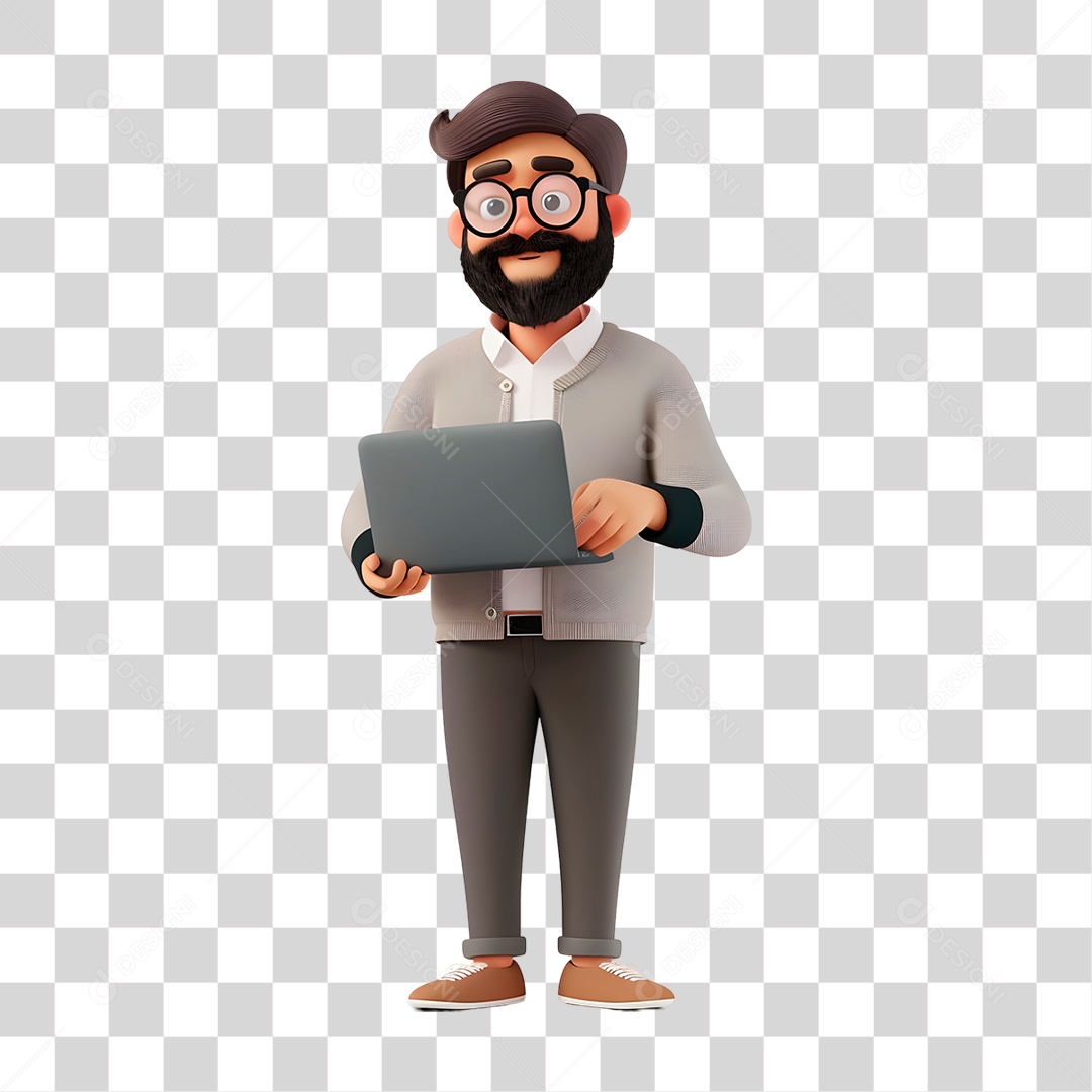 Homem Segurando Computador PNG Transparente