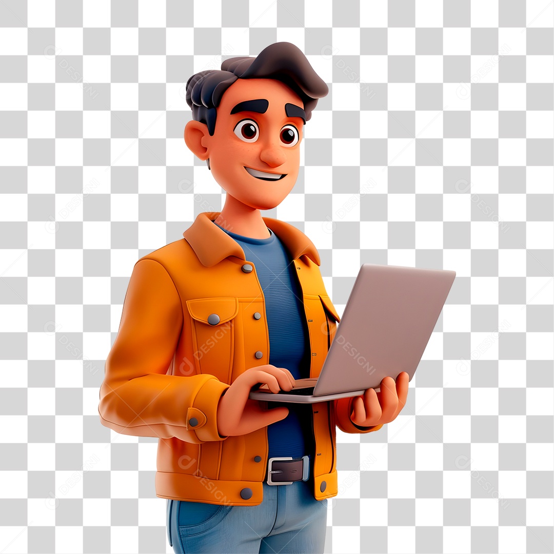 Homem Segurando Computador PNG Transparente