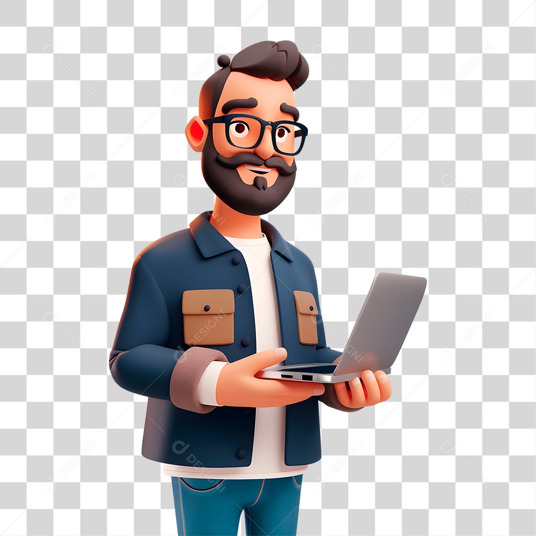 Homem Segurando Computador PNG Transparente