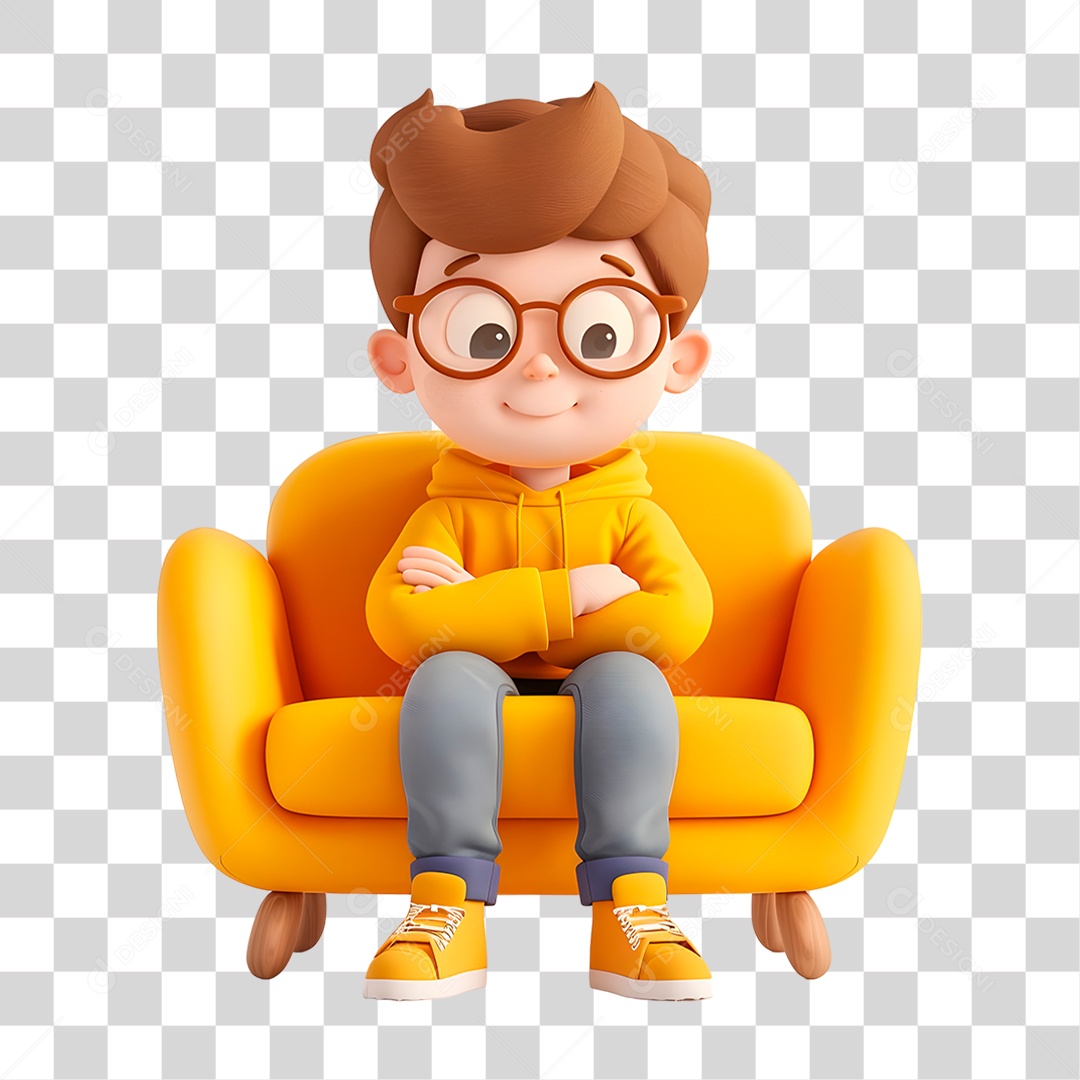 Menino Sentando na Poltrona PNG Transparente