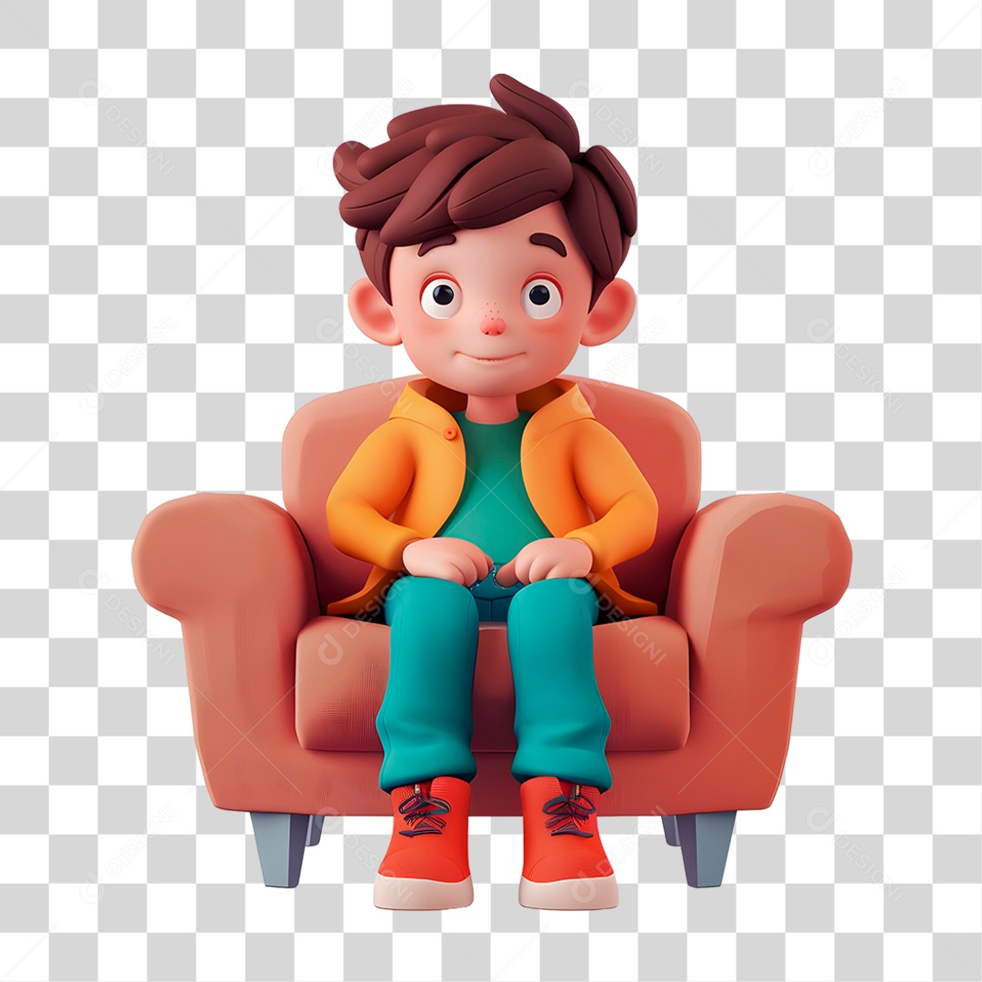 Menino Sentando na Poltrona PNG Transparente