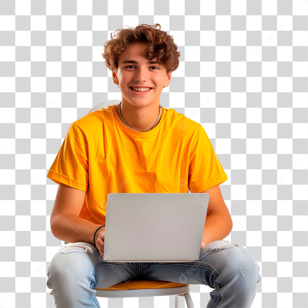 Garoto Segurando Computador PNG Transparente