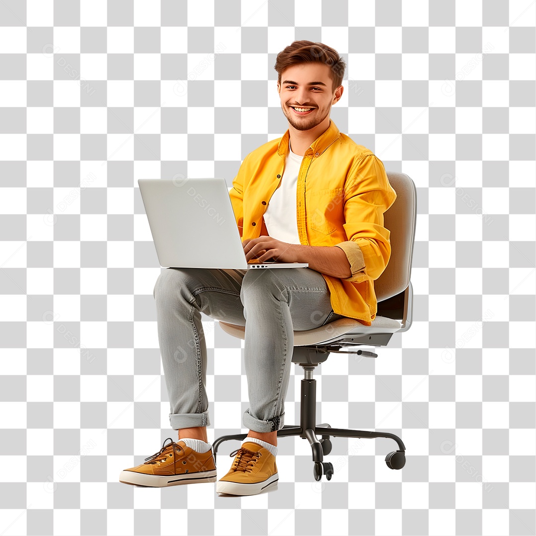 Homem Segurando Computador PNG Transparente