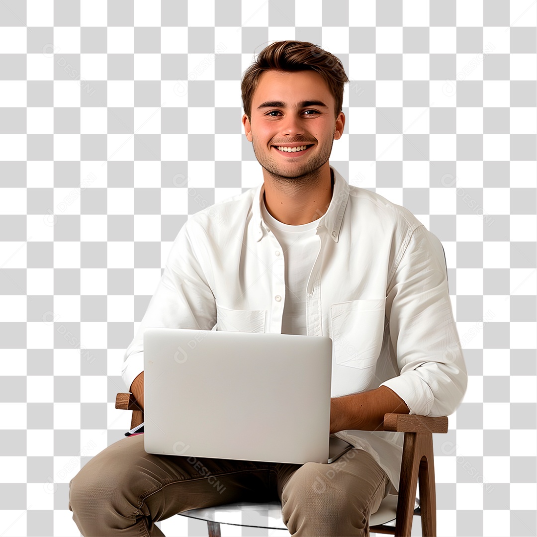 Homem Segurando Computador PNG Transparente