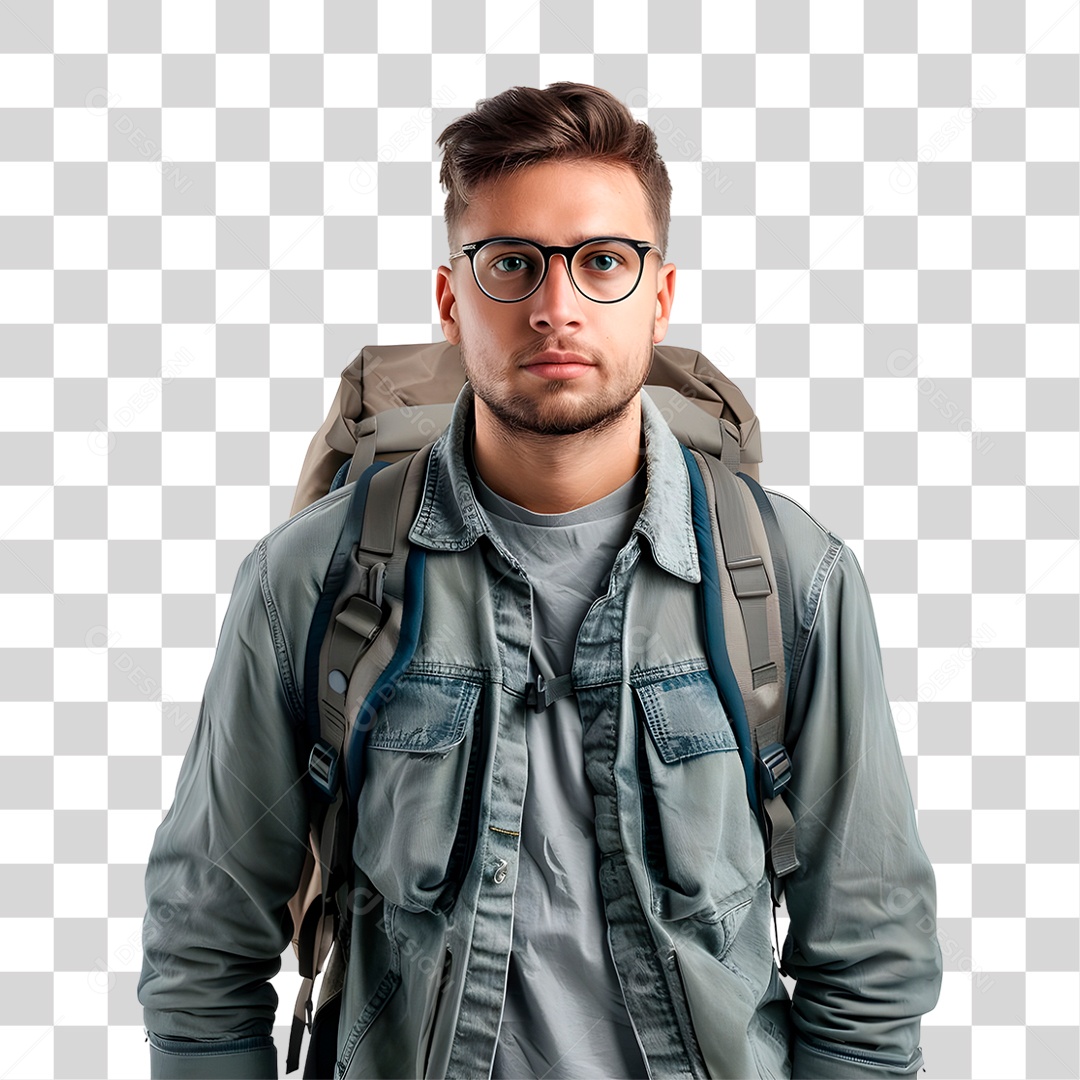 Homem com Mochila Nas Costas PNG Transparente