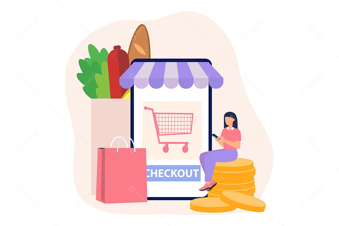 Conceito de Comércio Eletrônico Ilustração Vetor EPS