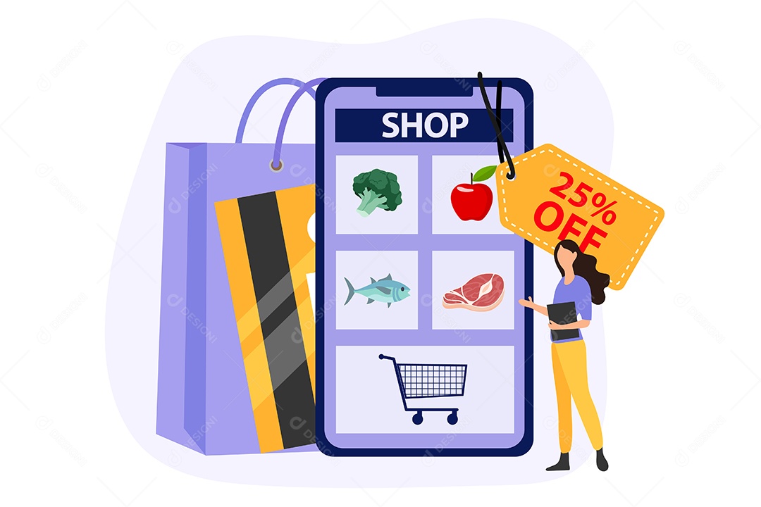 Conceito de Comércio Eletrônico Ilustração Vetor EPS