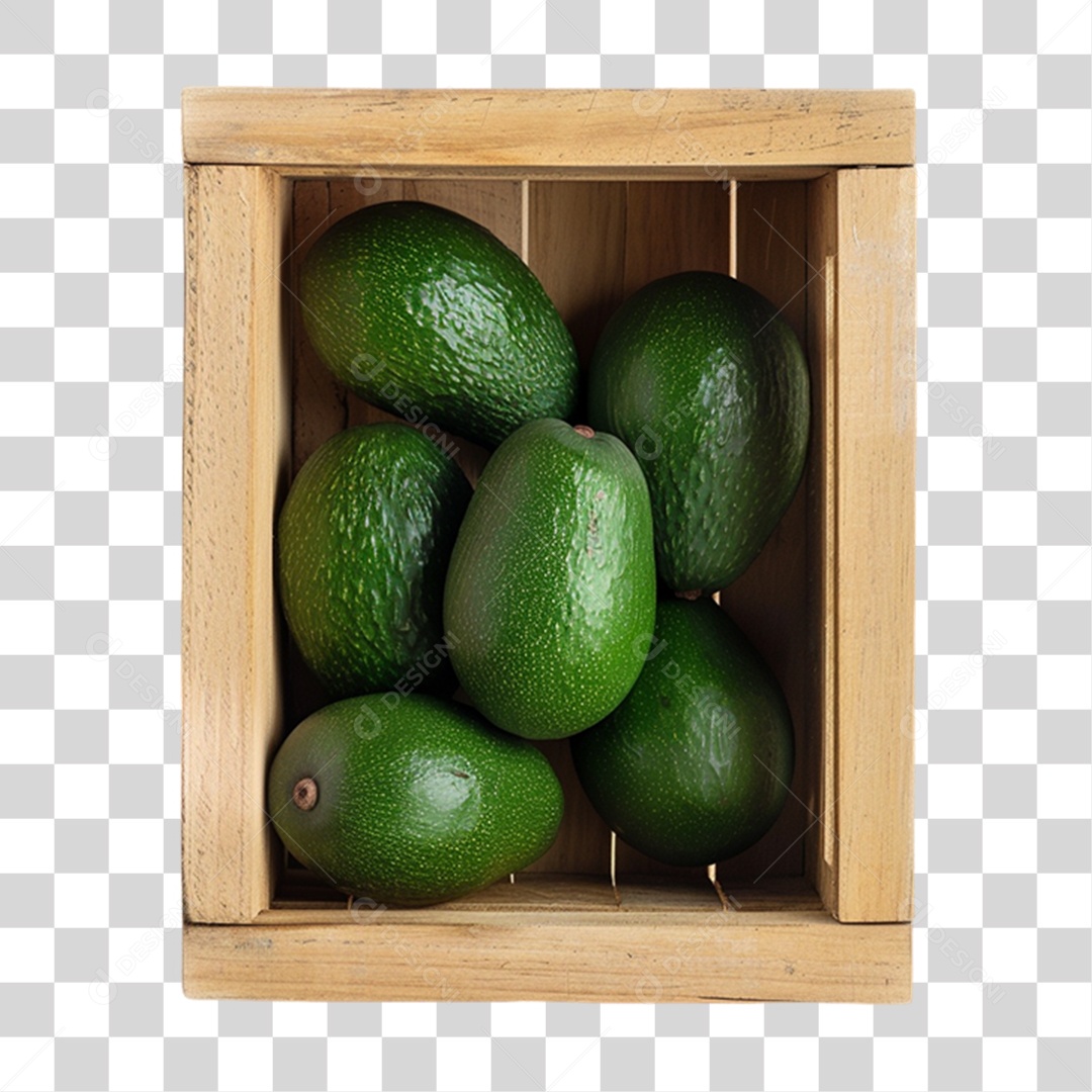 Caixa de Madeira com Frutas e Verduras PNG Transparente