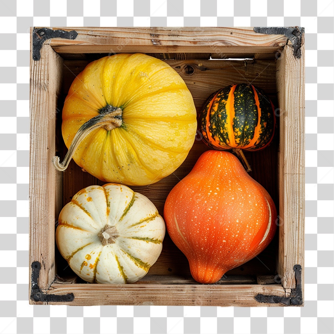 Caixa de Madeira com Frutas e Verduras PNG Transparente