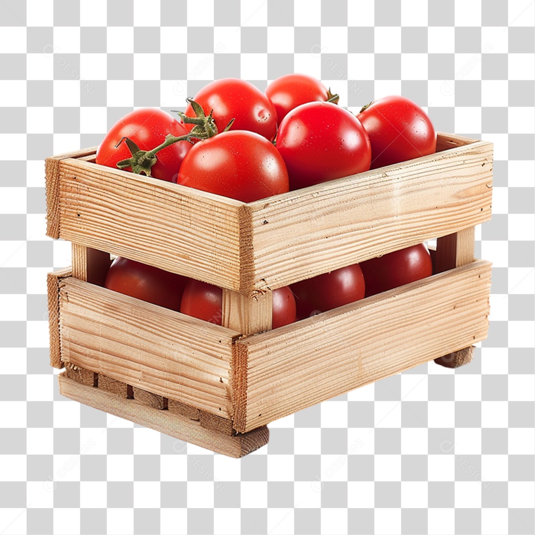 Caixa de Madeira com Frutas e Verduras PNG Transparente