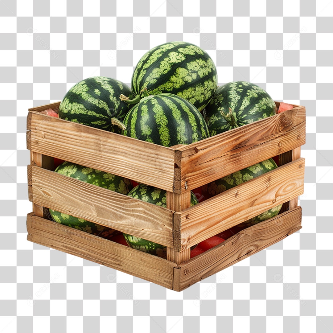 Caixa de Madeira com Frutas e Verduras PNG Transparente