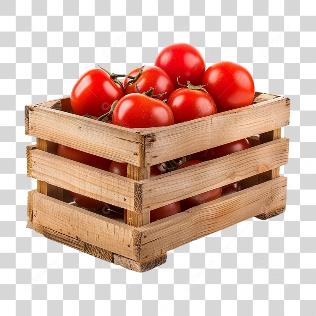 Caixa de Madeira com Frutas e Verduras PNG Transparente