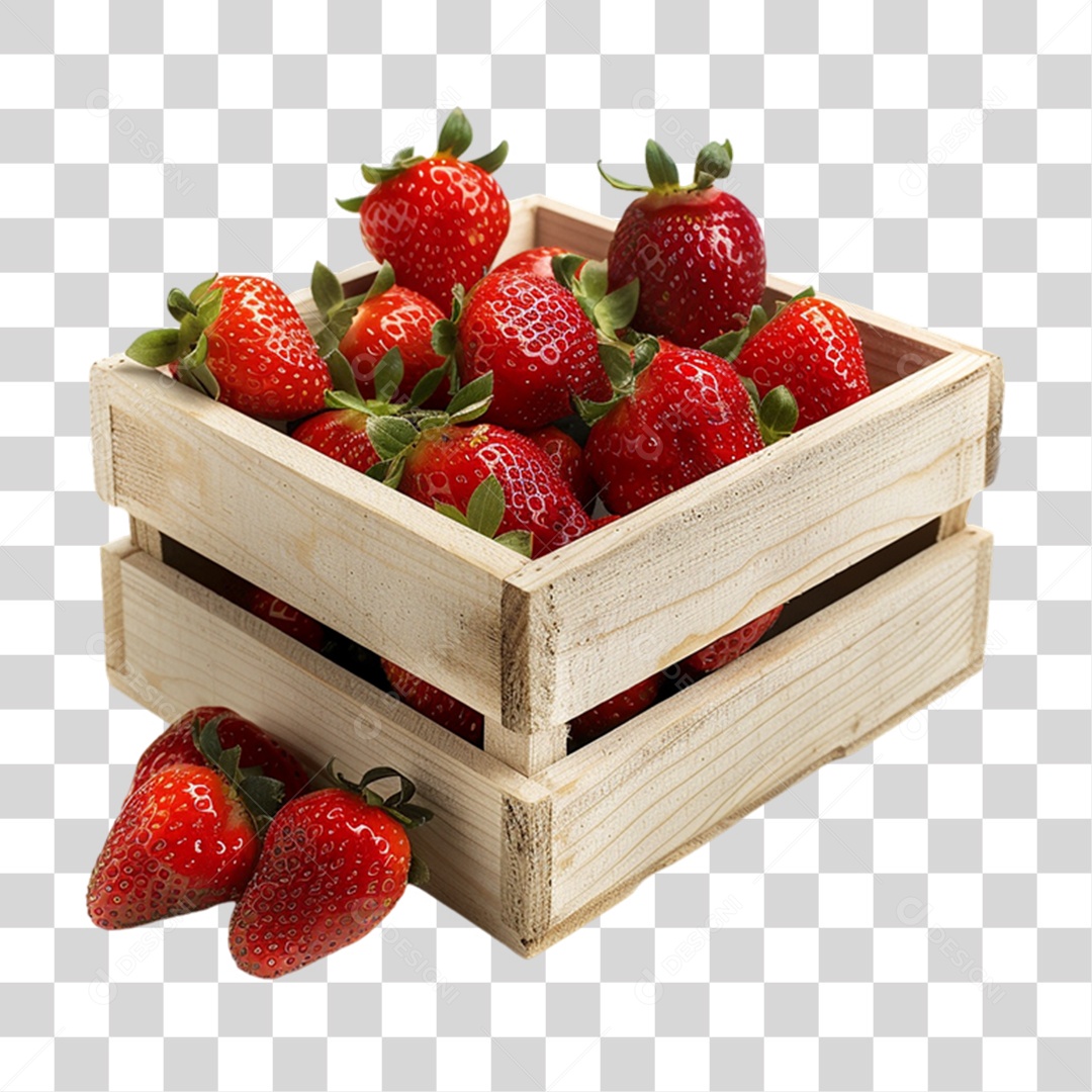 Caixa de Madeira com Frutas e Verduras PNG Transparente