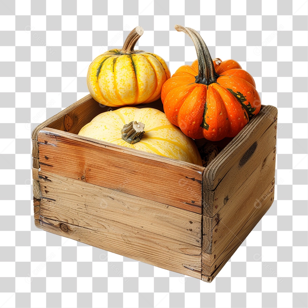 Caixa de Madeira com Frutas e Verduras PNG Transparente