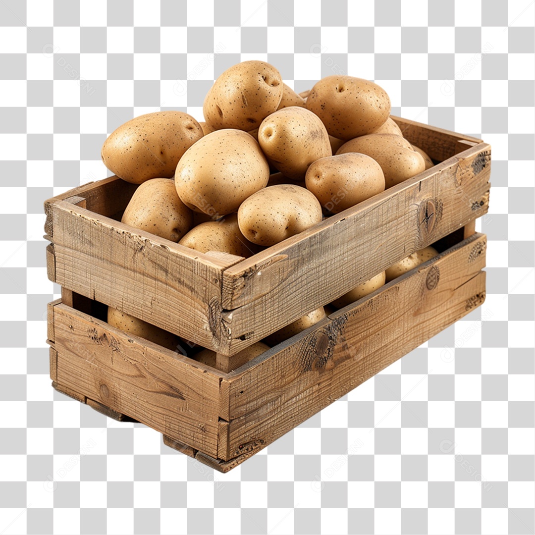 Caixa de Madeira com Frutas e Verduras PNG Transparente