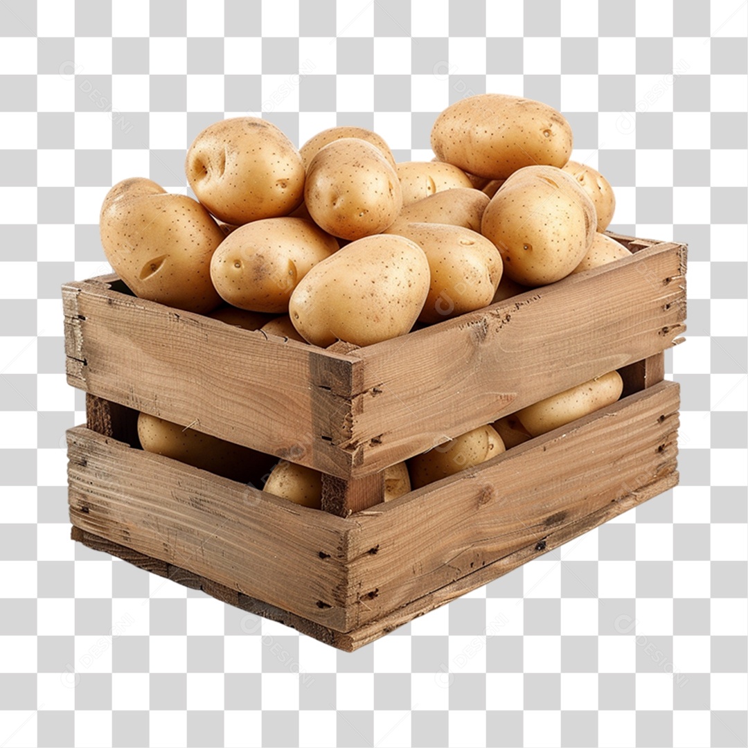 Caixa de Madeira com Frutas e Verduras PNG Transparente