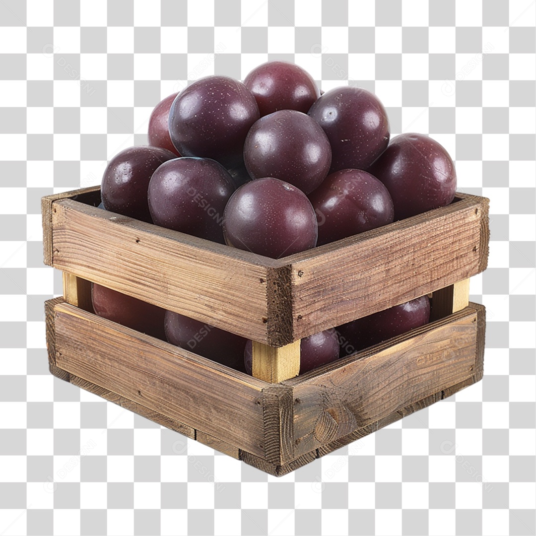 Caixa de Madeira com Frutas e Verduras PNG Transparente