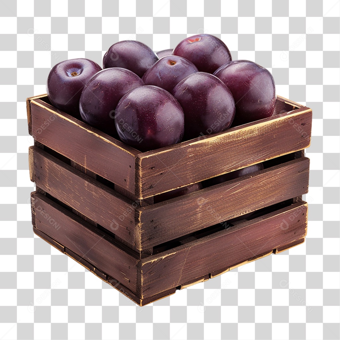 Caixa de Madeira com Frutas e Verduras PNG Transparente