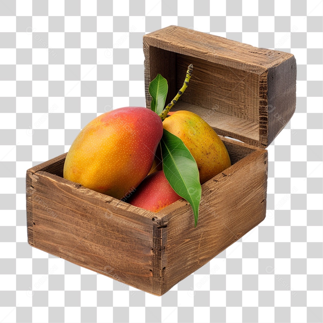 Caixa de Madeira com Frutas e Verduras PNG Transparente