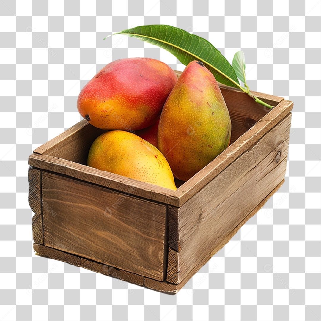 Caixa de Madeira com Frutas e Verduras PNG Transparente