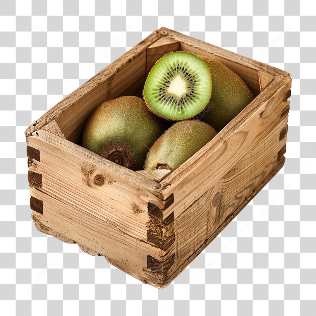 Caixa de Madeira com Frutas e Verduras PNG Transparente