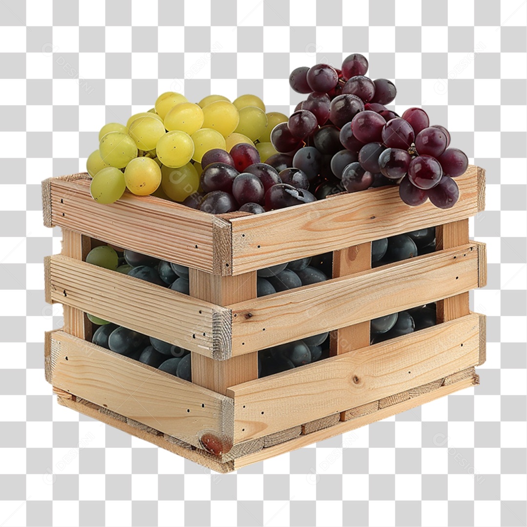 Caixa de Madeira com Frutas e Verduras PNG Transparente