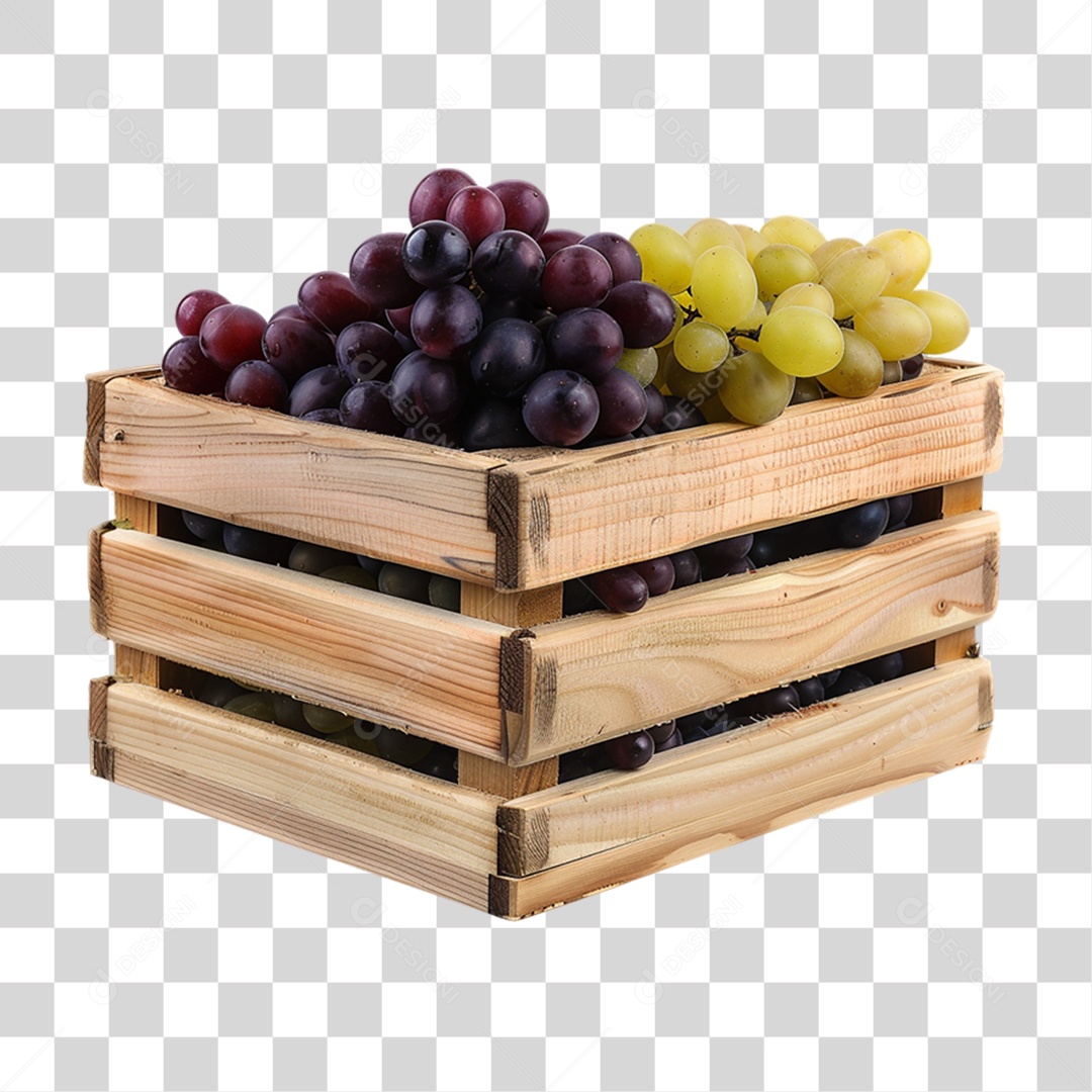 Caixa de Madeira com Frutas e Verduras PNG Transparente