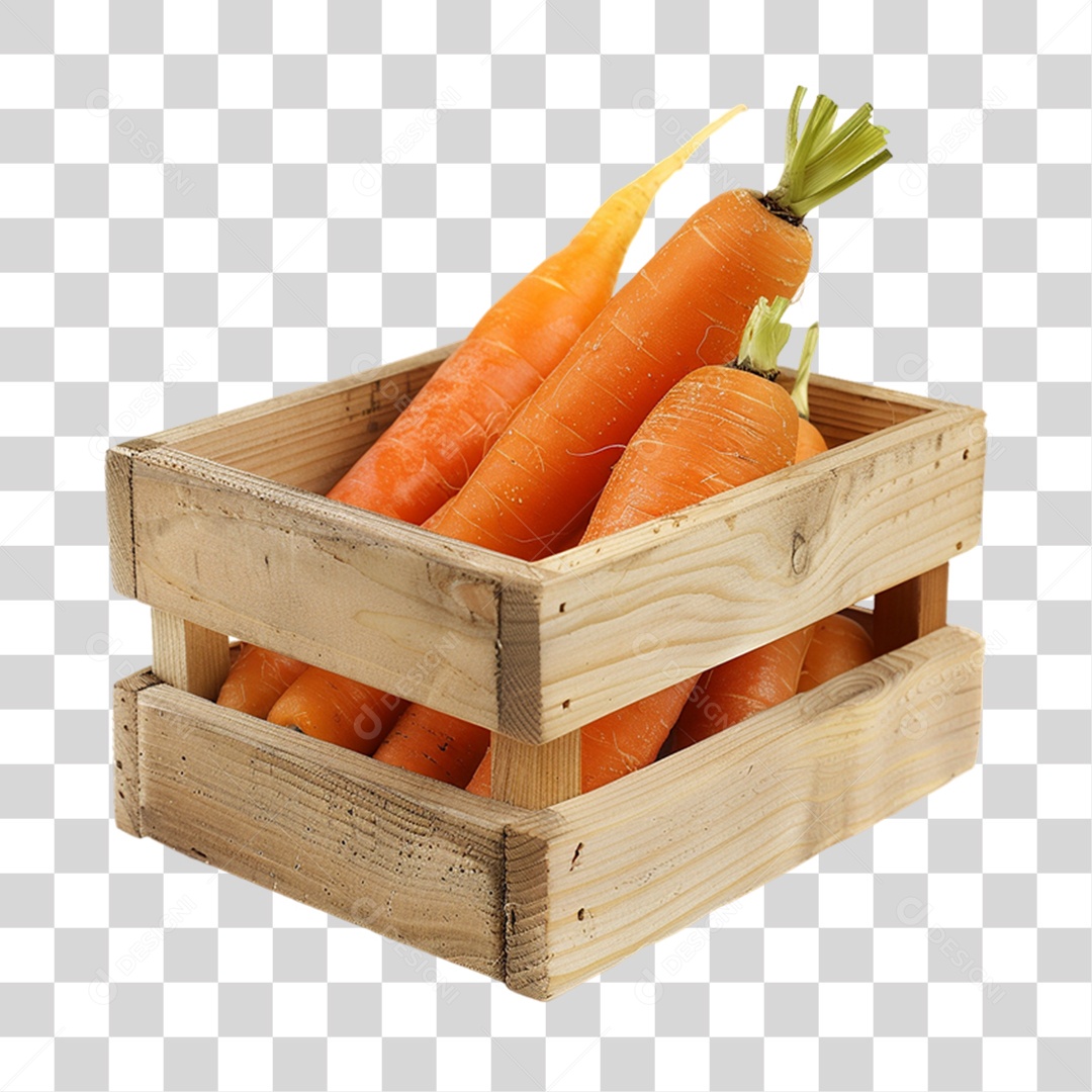 Caixa de Madeira com Frutas e Verduras PNG Transparente