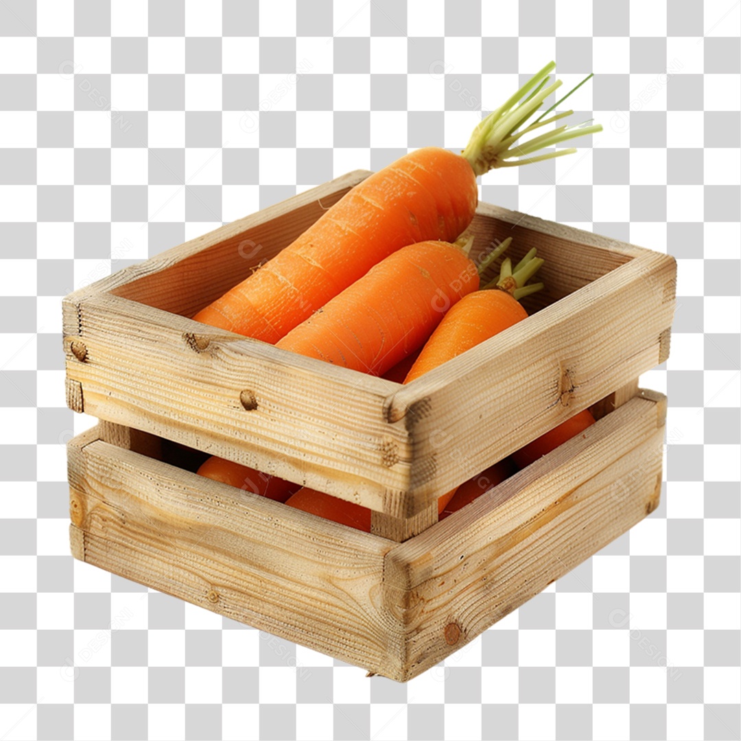 Caixa de Madeira com Frutas e Verduras PNG Transparente
