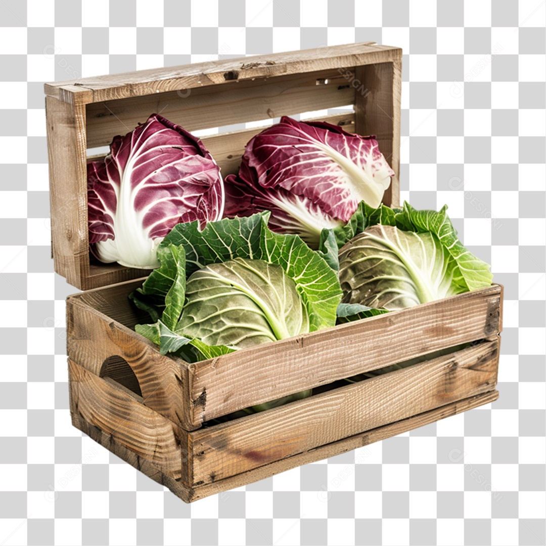 Caixa de Madeira com Frutas e Verduras PNG Transparente
