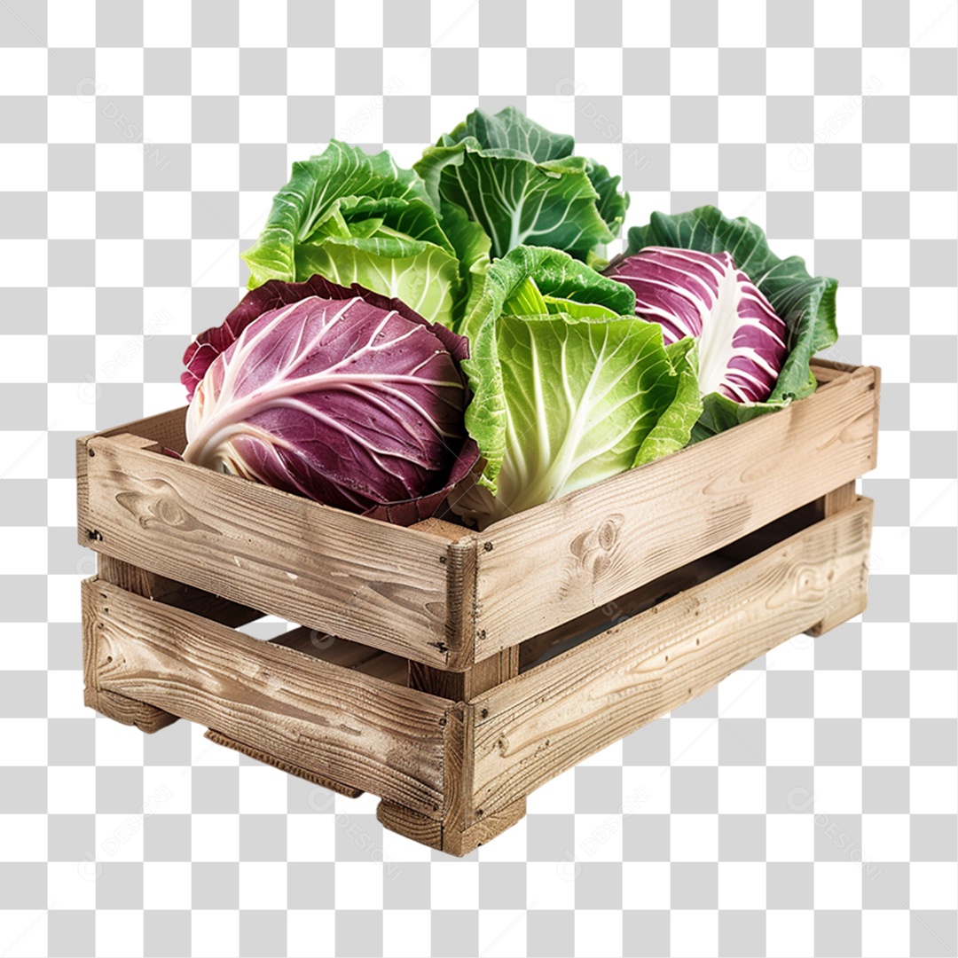 Caixa de Madeira com Frutas e Verduras PNG Transparente