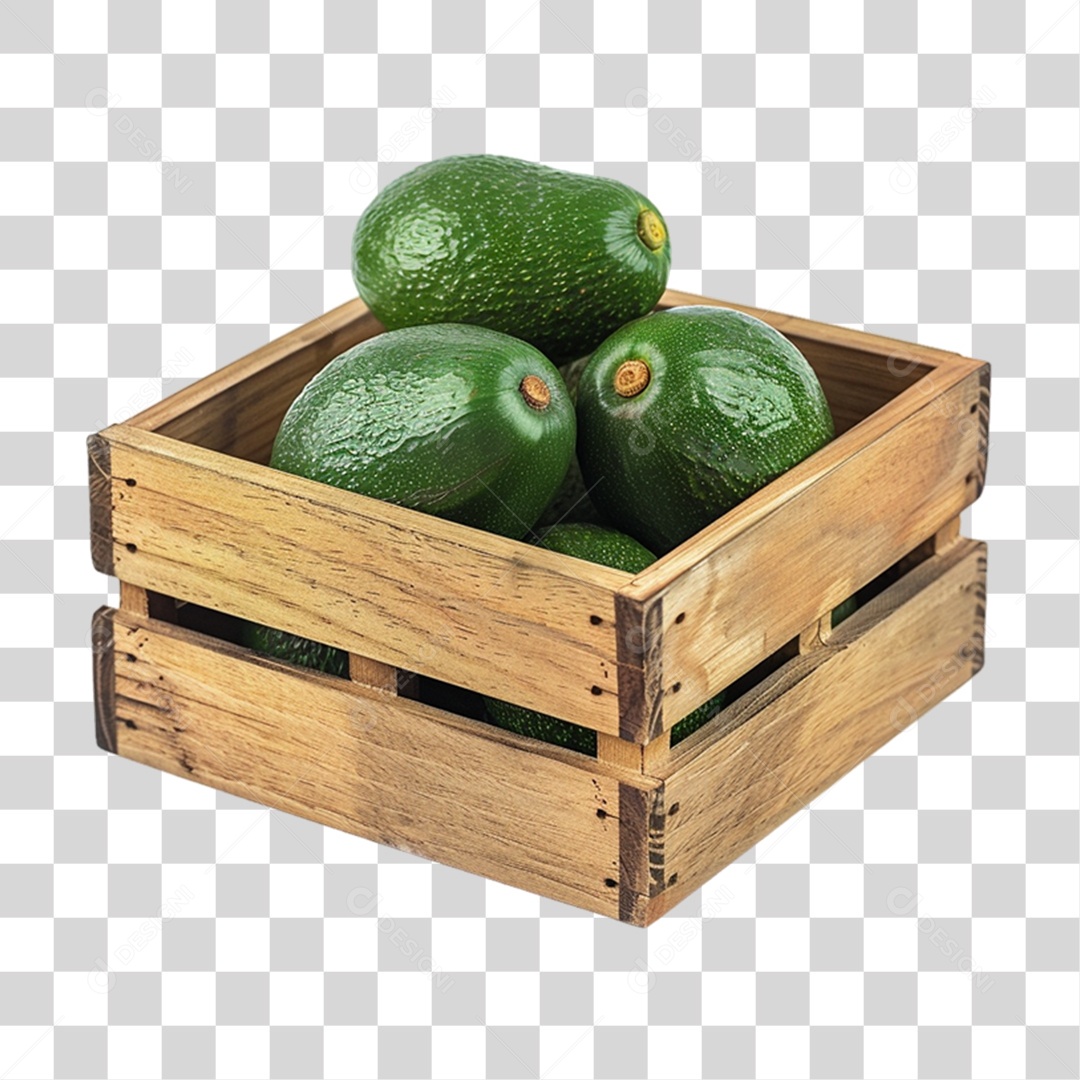 Caixa de Madeira com Frutas e Verduras PNG Transparente