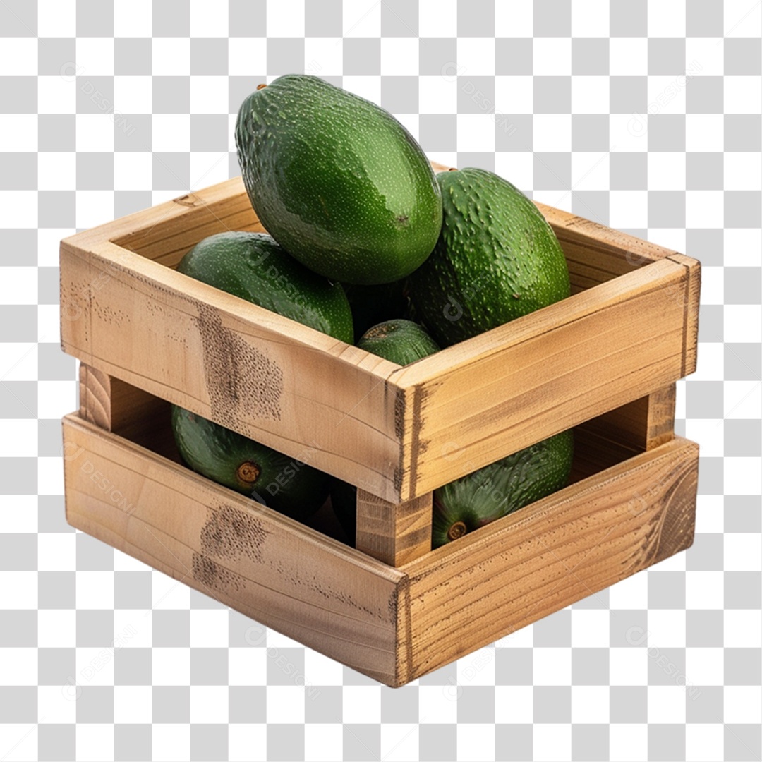 Caixa de Madeira com Frutas e Verduras PNG Transparente