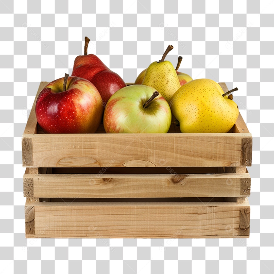 Caixa de Madeira com Frutas e Verduras PNG Transparente