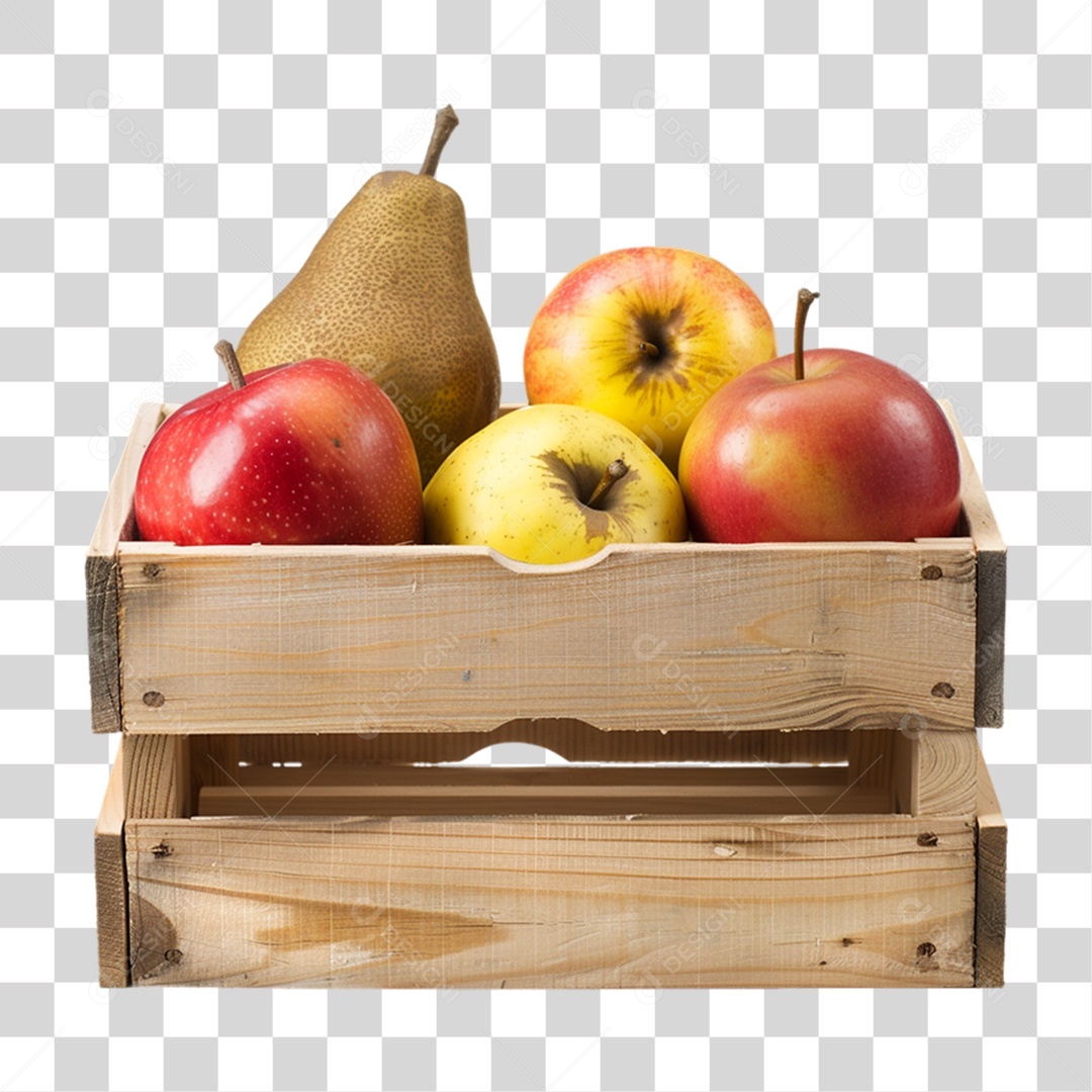 Caixa de Madeira com Frutas e Verduras PNG Transparente