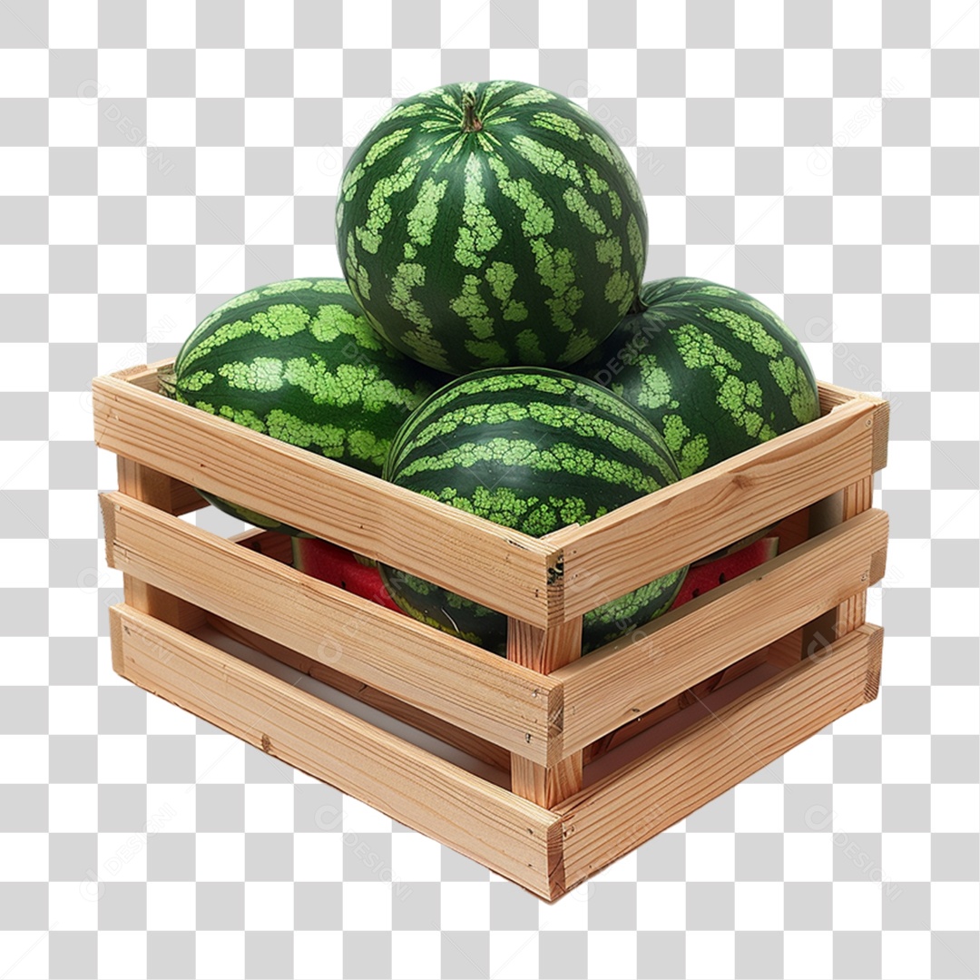 Caixa de Madeira com Frutas e Verduras PNG Transparente