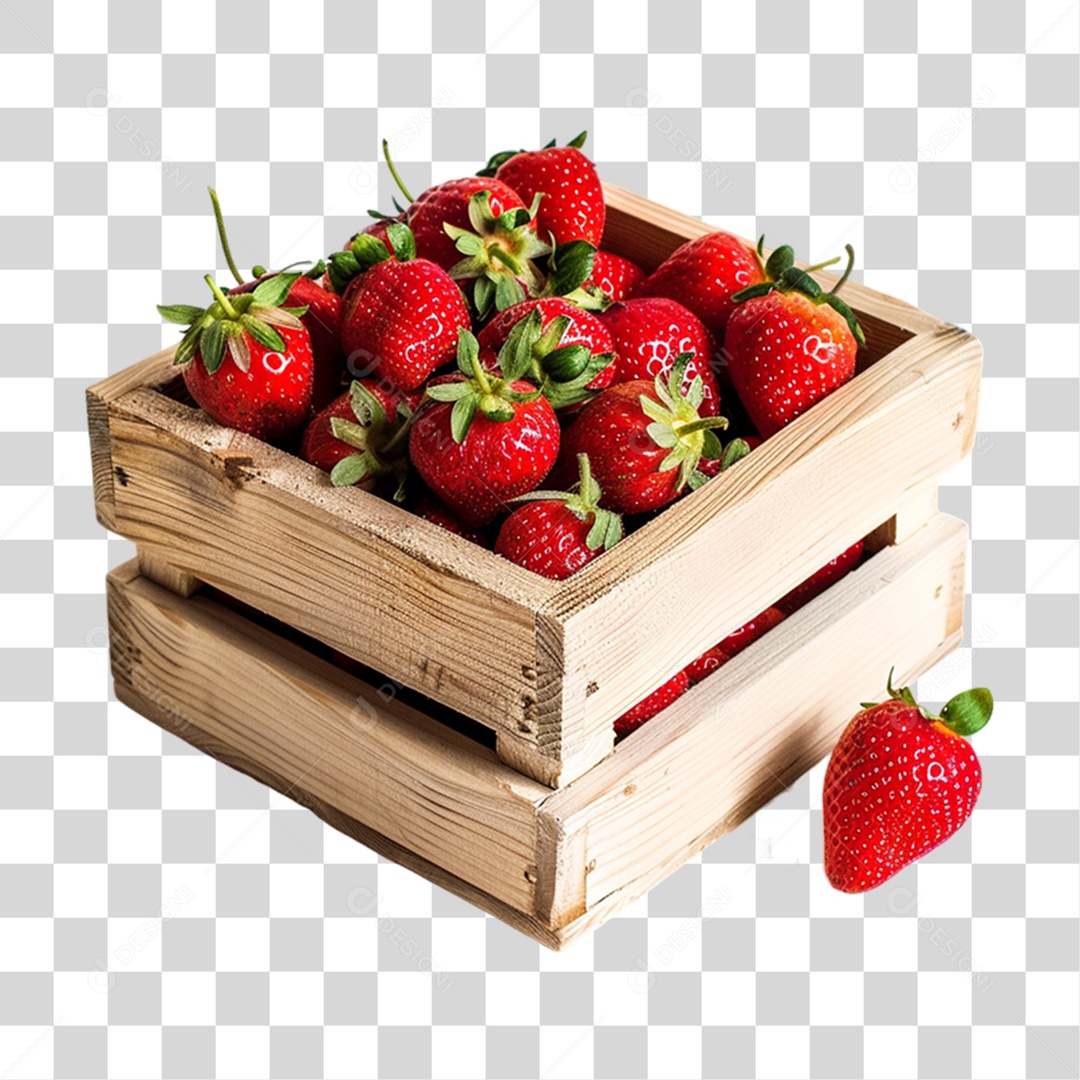 Caixa de Madeira com Frutas e Verduras PNG Transparente