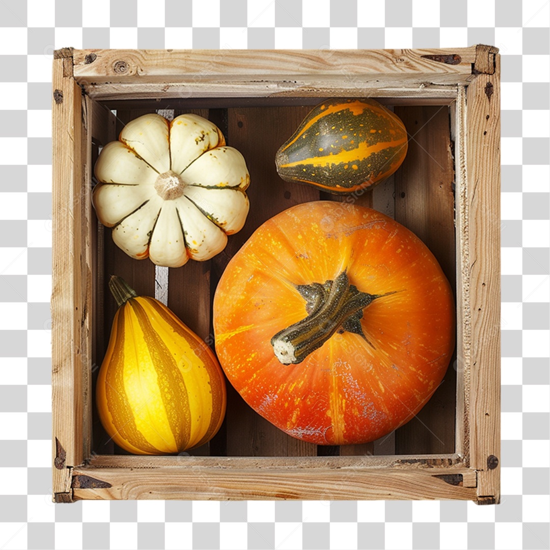 Caixa de Madeira com Frutas e Verduras PNG Transparente
